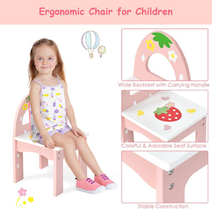 Kids Vanity Princess Makeup Dressing Table Chair Set with Tri-fold Mirror-Pink view 8