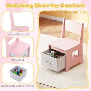 Kids Vanity Set Princess Girls Makeup Vanity Desk with Chair and 3-Color LED Lighted Mirror-Pink view 8