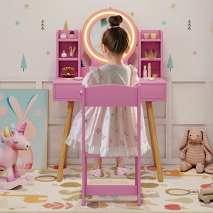Kids Vanity Set with Lighted Mirror and Storage Drawers-Pink view 3