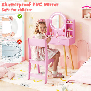 Kids Vanity Set with Lighted Mirror and Storage Drawers-Pink view 6