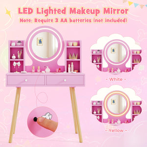 Kids Vanity Set with Lighted Mirror and Storage Drawers-Pink view 8