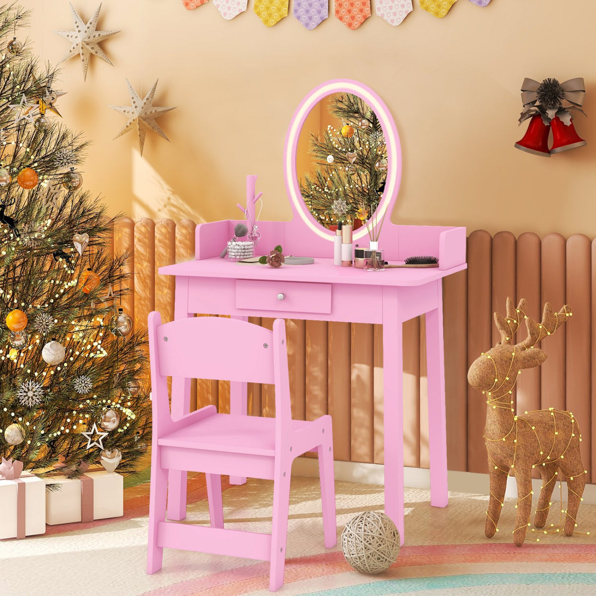 Kids Vanity Set with Lighted Mirror-Pink view 2