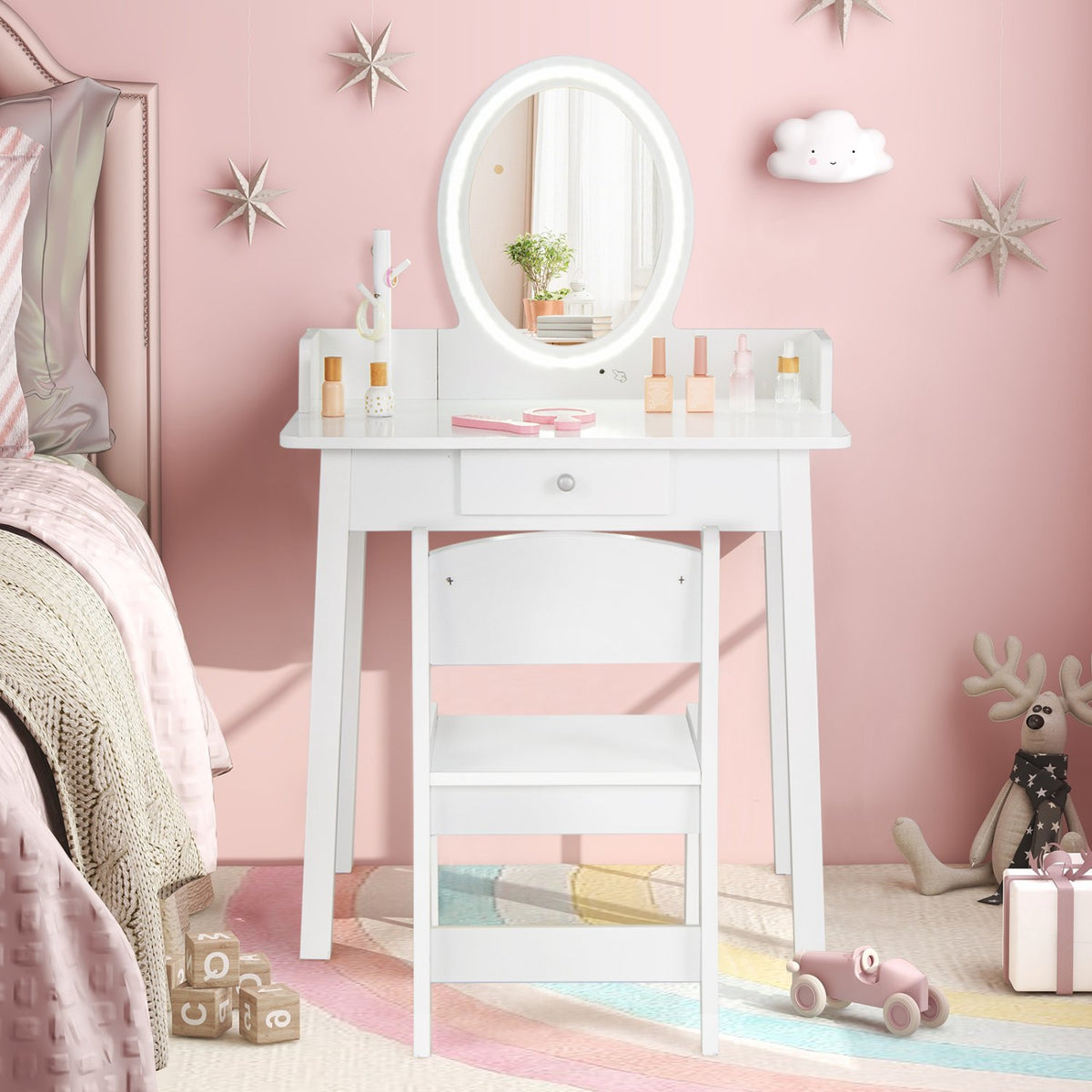 Kids Vanity Set with Lighted Mirror-White view 3