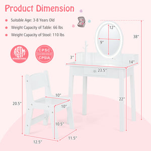 Kids Vanity Set with Lighted Mirror-White view 4
