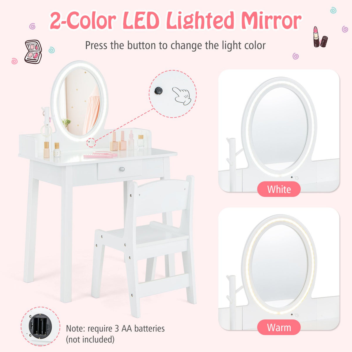 Kids Vanity Set with Lighted Mirror-White view 6
