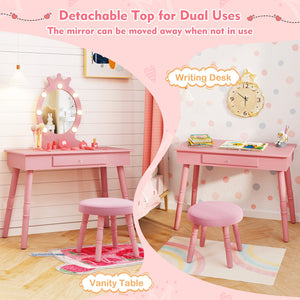 Kids Vanity Set with Lighted Mirror with Adjustable Brightness and Large Drawer-Pink view 7