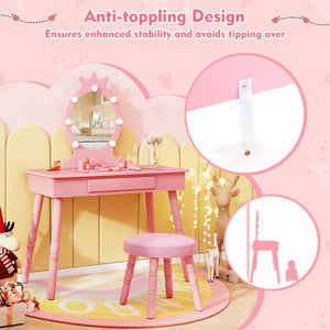 Kids Vanity Set with Lighted Mirror with Adjustable Brightness and Large Drawer-Pink view 9
