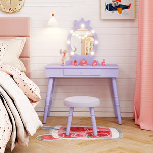 Kids Vanity Set with Lighted Mirror with Adjustable Brightness and Large Drawer-Purple view 2