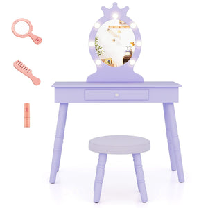 Kids Vanity Set with Lighted Mirror with Adjustable Brightness and Large Drawer-Purple view 4