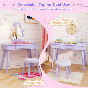 Kids Vanity Set with Lighted Mirror with Adjustable Brightness and Large Drawer-Purple view 7