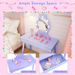 Kids Vanity Set with Lighted Mirror with Adjustable Brightness and Large Drawer-Purple view 8