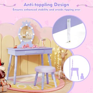 Kids Vanity Set with Lighted Mirror with Adjustable Brightness and Large Drawer-Purple view 9