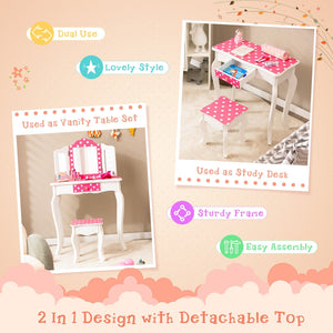 Kids Vanity Table and Stool Set with Cute Polka Dot Print-Pink view 7