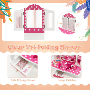 Kids Vanity Table and Stool Set with Cute Polka Dot Print-Pink view 8