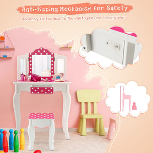 Kids Vanity Table and Stool Set with Cute Polka Dot Print-Pink view 9