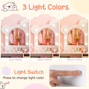 Kids Vanity with Lights and 5 Drawers for Kids Aged 3+ Years Old-White view 8