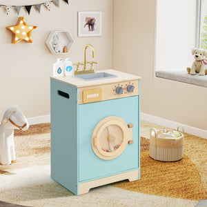 Kids Washer Playset Toy Washing Machine with Laundry Detergent-Blue view 2