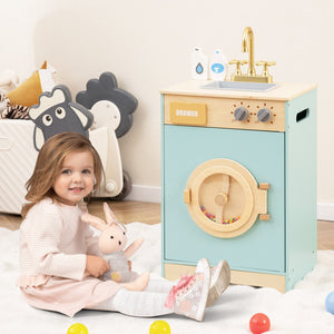 Kids Washer Playset Toy Washing Machine with Laundry Detergent-Blue view 3