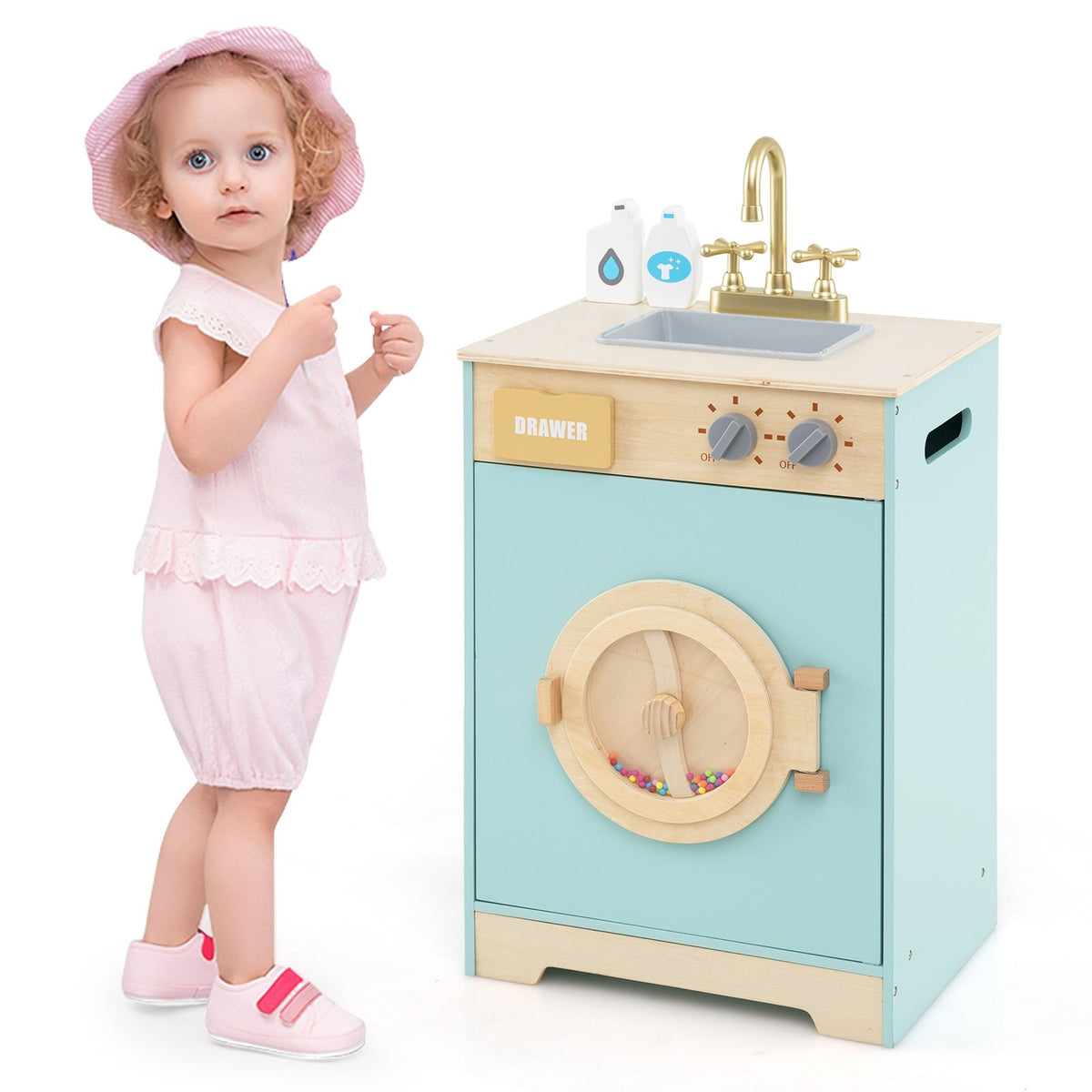 Kids Washer Playset Toy Washing Machine with Laundry Detergent-Blue view 4