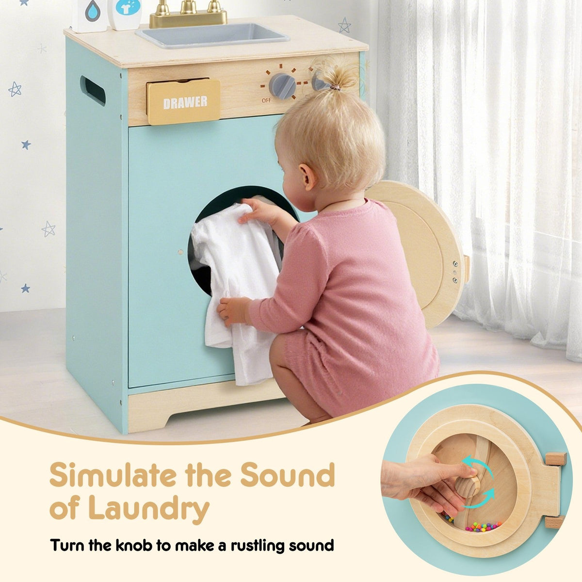 Kids Washer Playset Toy Washing Machine with Laundry Detergent-Blue view 8