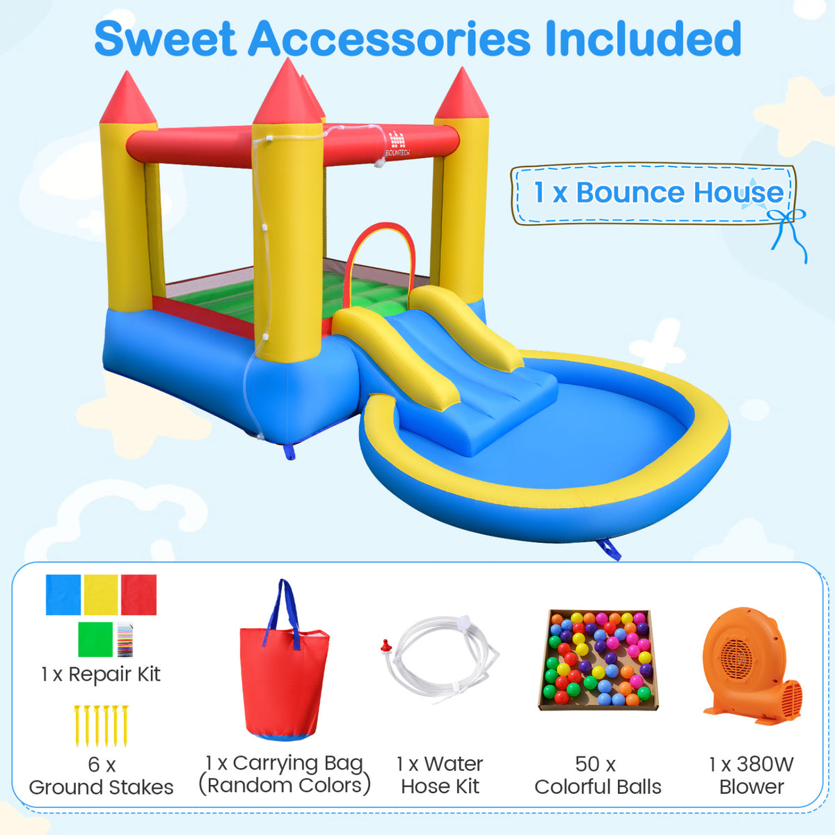 Kids Water Park Wet Dry with Splash Pool and 380W Blower view 8