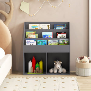 Kids Wooden Bookshelf Bookcase Children Toy Storage Cabinet Organizer-Gray view 2