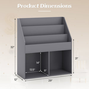 Kids Wooden Bookshelf Bookcase Children Toy Storage Cabinet Organizer-Gray view 4