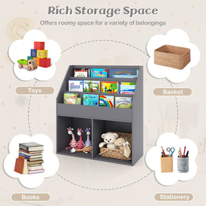 Kids Wooden Bookshelf Bookcase Children Toy Storage Cabinet Organizer-Gray view 6