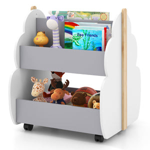 Kids Wooden Bookshelf with Universal Wheels-Gray view 4