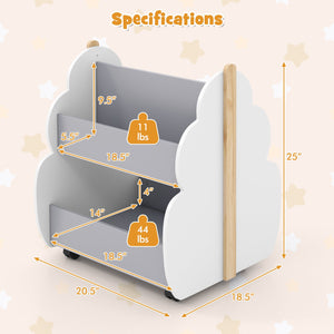 Kids Wooden Bookshelf with Universal Wheels-Gray view 5