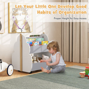 Kids Wooden Bookshelf with Universal Wheels-Gray view 7