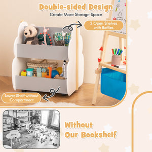 Kids Wooden Bookshelf with Universal Wheels-Gray view 8