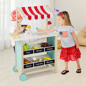 Kids Wooden Ice Cream Cart with Chalkboard and Storage view 3