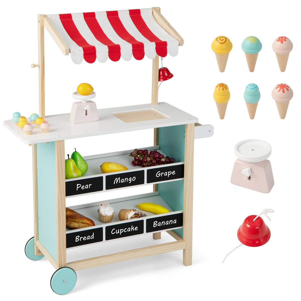 Kids Wooden Ice Cream Cart with Chalkboard and Storage view 4
