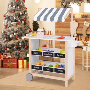 Kids Wooden Ice Cream Cart with Chalkboard and Storage for over 3 Years Old-White view 2