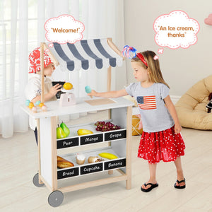 Kids Wooden Ice Cream Cart with Chalkboard and Storage for over 3 Years Old-White view 3