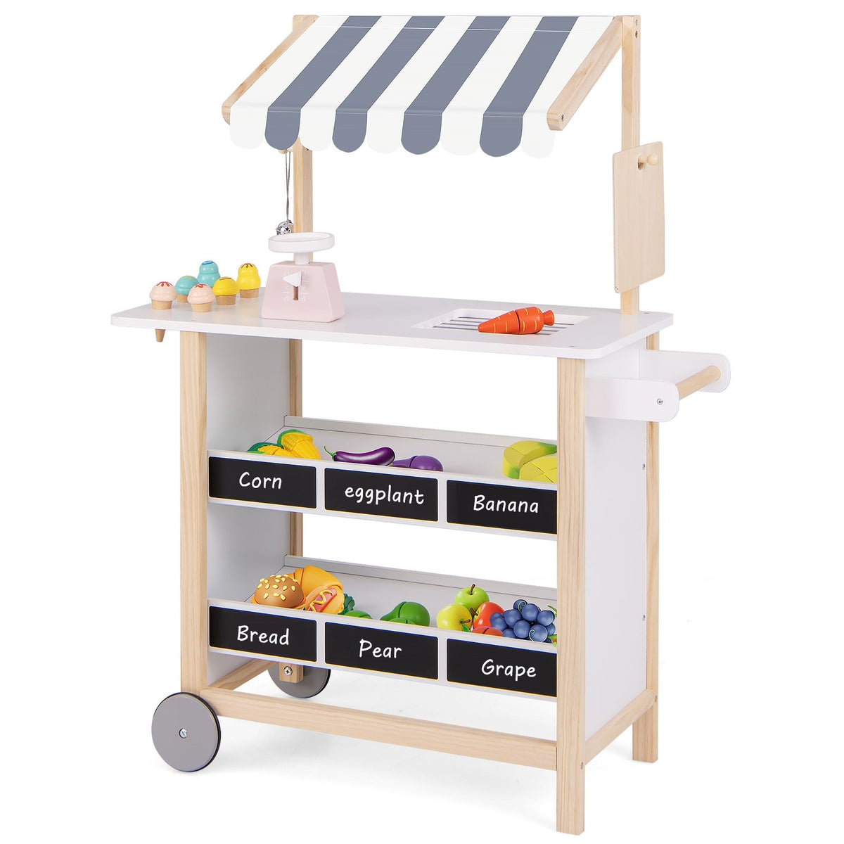 Kids Wooden Ice Cream Cart with Chalkboard and Storage for over 3 Years Old-White view 4