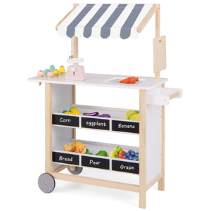 Kids Wooden Ice Cream Cart with Chalkboard and Storage for over 3 Years Old-White view 4