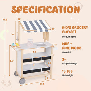 Kids Wooden Ice Cream Cart with Chalkboard and Storage for over 3 Years Old-White view 5