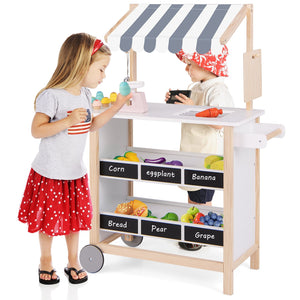 Kids Wooden Ice Cream Cart with Chalkboard and Storage for over 3 Years Old-White view 6