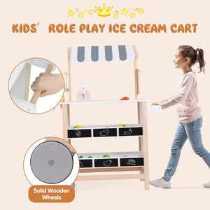 Kids Wooden Ice Cream Cart with Chalkboard and Storage for over 3 Years Old-White view 9