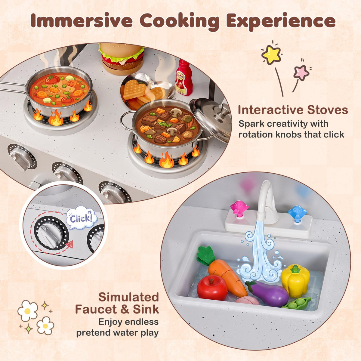 Kids Wooden Modern Kitchen Cooking Pretend Play Set view 5