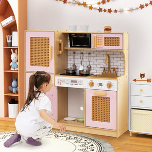 Kids Wooden Kitchen Playset with Realistic Lights and Sounds-Pink view 2