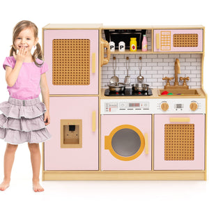 Kids Wooden Kitchen Playset with Realistic Lights and Sounds-Pink view 4