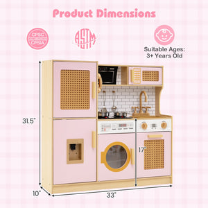 Kids Wooden Kitchen Playset with Realistic Lights and Sounds-Pink view 5