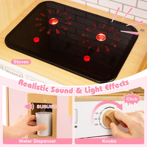 Kids Wooden Kitchen Playset with Realistic Lights and Sounds-Pink view 6