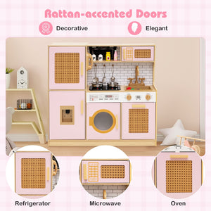 Kids Wooden Kitchen Playset with Realistic Lights and Sounds-Pink view 7