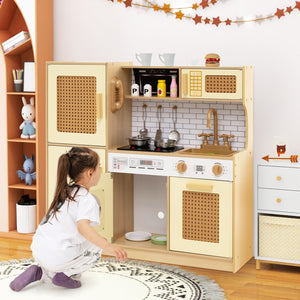 Kids Wooden Kitchen Playset with Realistic Lights and Sounds-Yellow view 2