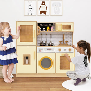 Kids Wooden Kitchen Playset with Realistic Lights and Sounds-Yellow view 3