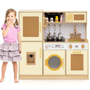 Kids Wooden Kitchen Playset with Realistic Lights and Sounds-Yellow view 4